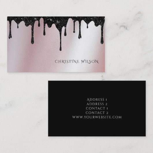 Carte De Visite parties scintillant à goutte noire sur fausse feui (Devant / Derrière)