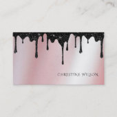 Carte De Visite parties scintillant à goutte noire sur fausse feui (Devant)