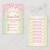 Carte De Visite Parties scintillant à goutte rose Ingrédients parf (Devant / Derrière)