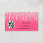 Carte De Visite Parties scintillant à goutte rose QR code Hair Sal (Dos)