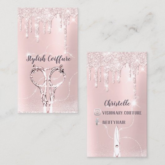 Carte De Visite Parties scintillant à poil Pinky Drift Coiffure In (Devant / Derrière)