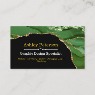 Carte De Visite Parties scintillant Agate Green et Gold Faux