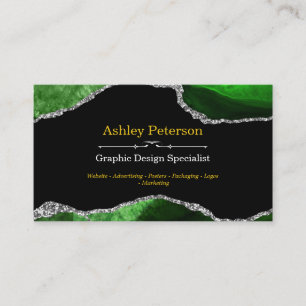 Carte De Visite Parties scintillant Agate Green et Silver Faux