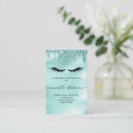 Carte De Visite Parties scintillant Aqua Eyelash Extension Client  (Debout devant)