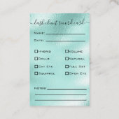 Carte De Visite Parties scintillant Aqua Eyelash Extension Client  (Dos)