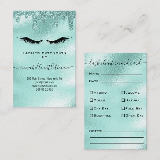 Carte De Visite Parties scintillant Aqua Eyelash Extension Client (Devant / Derrière)
