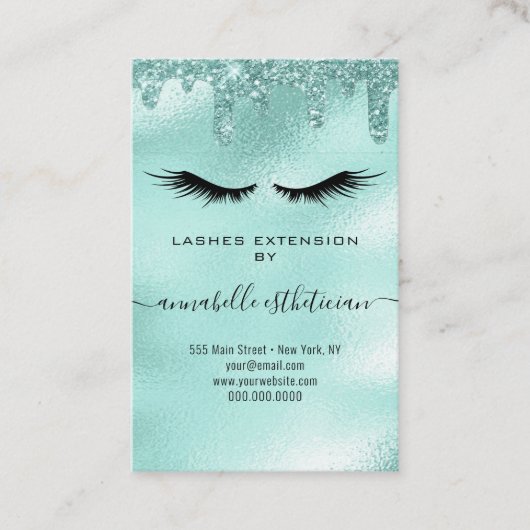 Carte De Visite Parties scintillant Aqua Eyelash Extension Client  (Devant)