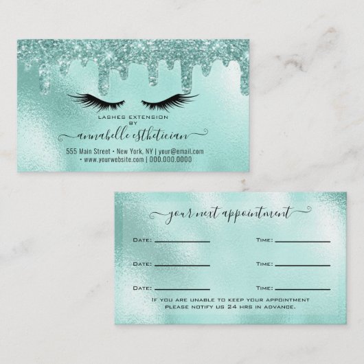 Carte De Visite Parties scintillant Aqua Eyelash Extension Rendez- (Devant / Derrière)