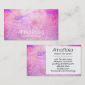 Carte De Visite *~* Parties scintillant Aquarelle Fleur rose bleu  (Devant / Derrière)