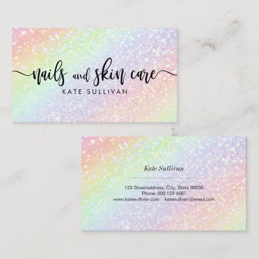 Carte De Visite PARTIES SCINTILLANT arc-en-ciel FAUX clous et scri (Devant / Derrière)