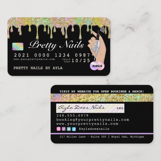 Carte De Visite Parties scintillant arc-en-ciel - Holographie - cr (Devant / Derrière)