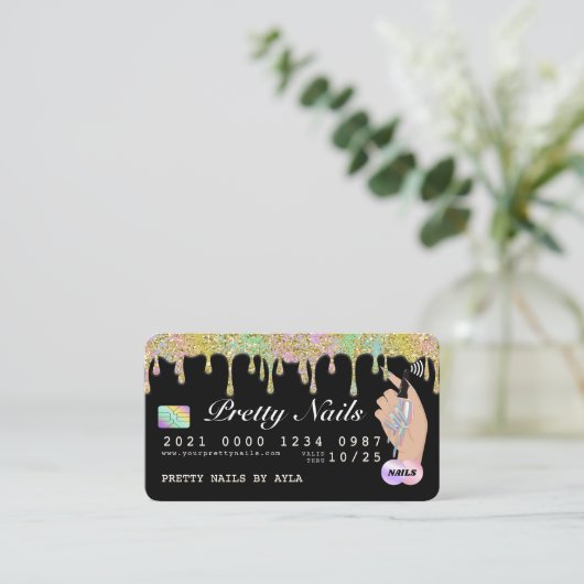 Carte De Visite Parties scintillant arc-en-ciel - Holographie - cr (Debout devant)