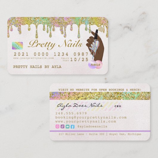 Carte De Visite Parties scintillant arc-en-ciel - Holographie - cr (Devant / Derrière)