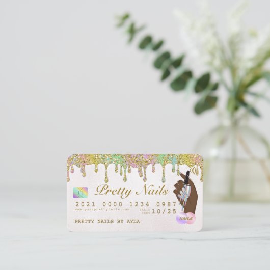 Carte De Visite Parties scintillant arc-en-ciel - Holographie - cr (Debout devant)