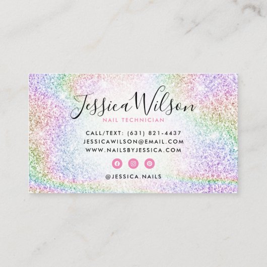 Carte De Visite Parties scintillant arc-en-ciel holographique clas (Dos)