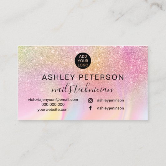 Carte De Visite parties scintillant arc-en-ciel rose clic Nails ma (Dos)