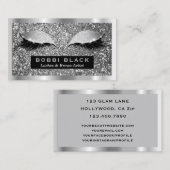 Carte De Visite Parties scintillant Argent Eyelash Extensions Maqu (Devant / Derrière)