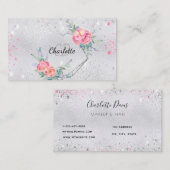Carte De Visite Parties scintillant argent flores roses maquillage (Devant / Derrière)