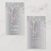 Carte De Visite Parties scintillant argent goutte cheveux ciseaux (Devant / Derrière)