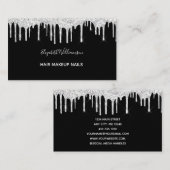 Carte De Visite Parties scintillant argent gouttes blanc noir élég (Devant / Derrière)