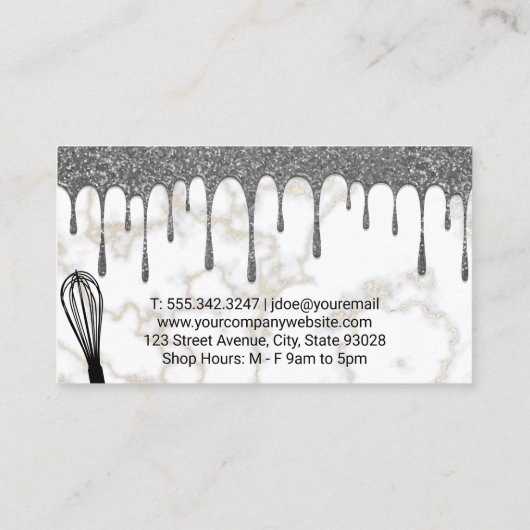 Carte De Visite Parties scintillant Argent | Marbre et Whisk (Dos)