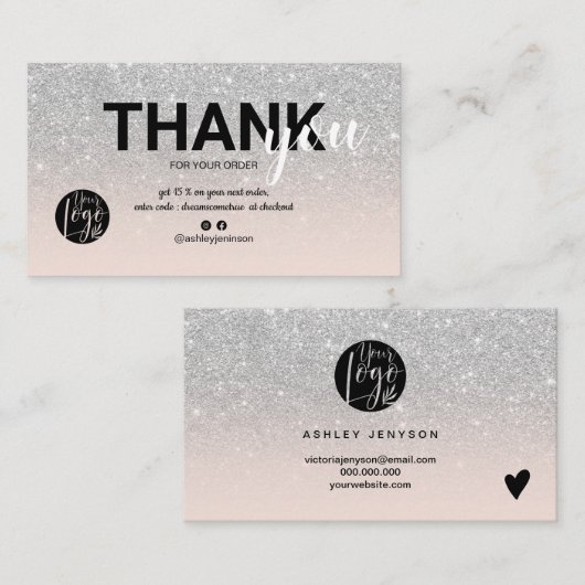 Carte De Visite Parties scintillant argent ombre logo cool command (Devant / Derrière)