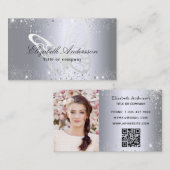 Carte De Visite Parties scintillant argent papillon qr code photo (Devant / Derrière)
