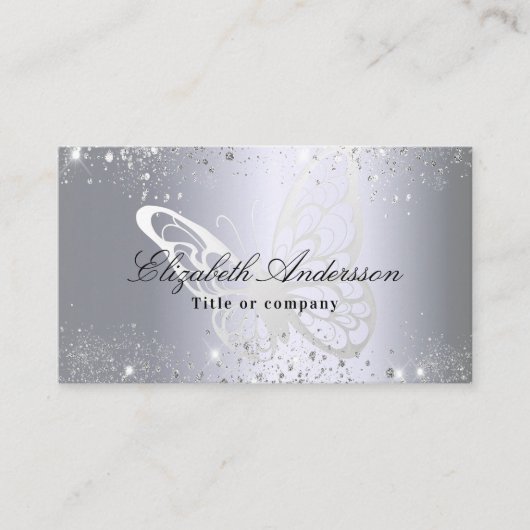 Carte De Visite Parties scintillant argent papillon qr code photo (Devant)