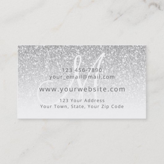 Carte De Visite Parties scintillant Argent Script Business Logo Mo (Dos)