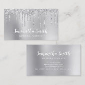 Carte De Visite parties scintillant argentée élégante wedding plan (Devant / Derrière)