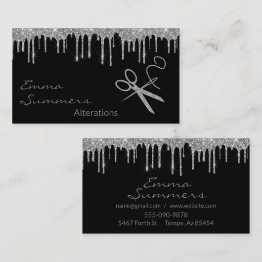 Carte De Visite Parties scintillant argentée moderne Ciseaux Chang (Devant / Derrière)