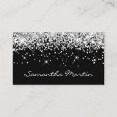 Carte De Visite Parties scintillant argentée sur noir (Devant)