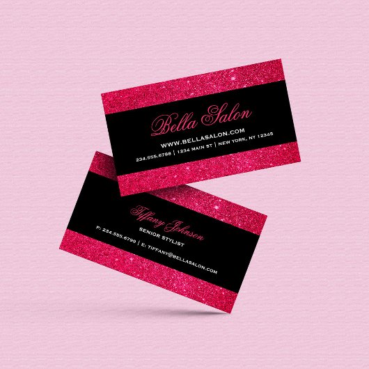 Carte De Visite Parties scintillant aux Faux de Glam rose et noir