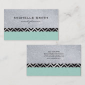 Carte De Visite Parties scintillant avec Motif Chevron en argent v (Devant / Derrière)