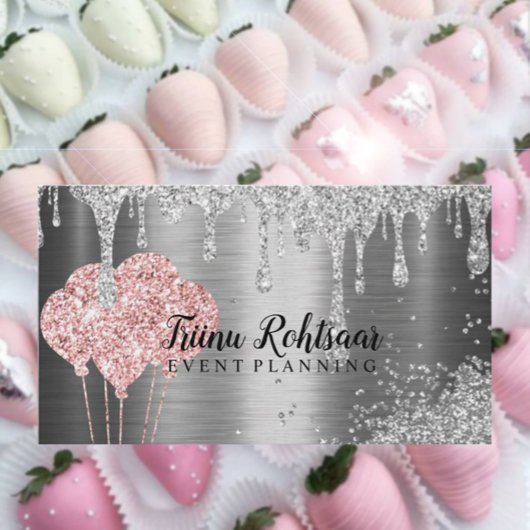 Carte De Visite Parties scintillant Ballons Planification des évén