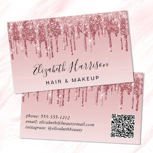 Carte De Visite Parties scintillant Beauté QR Code Rose Rose Or