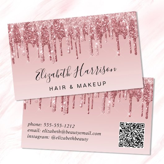 Carte De Visite Parties scintillant Beauté QR Code Rose Rose Or