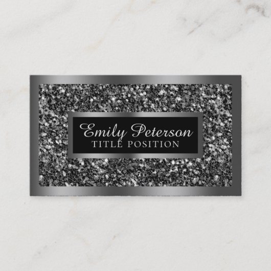 Carte De Visite Parties scintillant Black Faux Argent Frame (Devant)