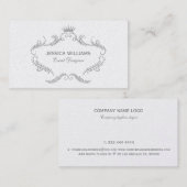 Carte De Visite Parties scintillant blanche Cadre orné avec couron (Devant / Derrière)
