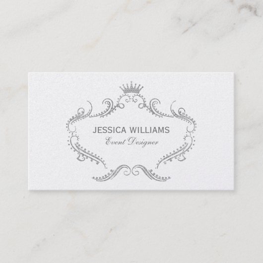 Carte De Visite Parties scintillant blanche Cadre orné avec couron (Devant)