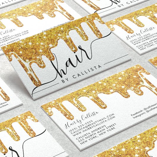 Carte De Visite Parties scintillant blanche en or rond épais  chev