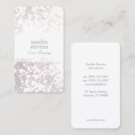 Carte De Visite Parties scintillant blanche subtile Bokeh Élégant (Devant / Derrière)