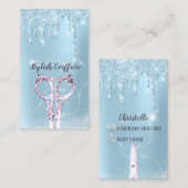 Carte De Visite Parties scintillant Bleu Cheveux Ciseaux violets C (Devant / Derrière)