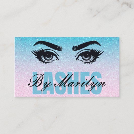 Carte De Visite Parties scintillant Bleu Dégradé Lashes QR Code Sc (Devant)