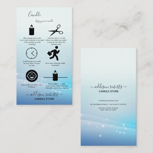 Carte De Visite Parties scintillant bleu moderne soins aux bougies (Devant / Derrière)