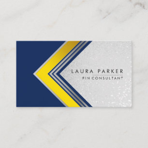 Carte De Visite Parties scintillant Bleu Or Géométrique Moderne