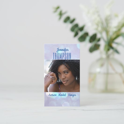 Carte De Visite Parties scintillant Bleu Photo Moderne Actrice Mod (Debout devant)