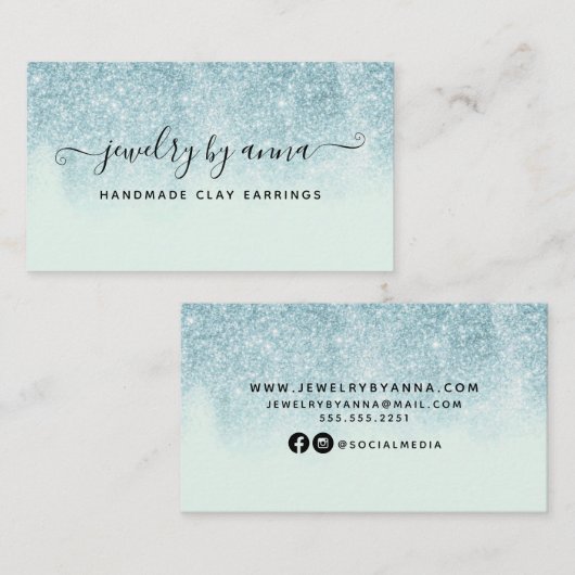 Carte De Visite Parties scintillant bleue (Devant / Derrière)