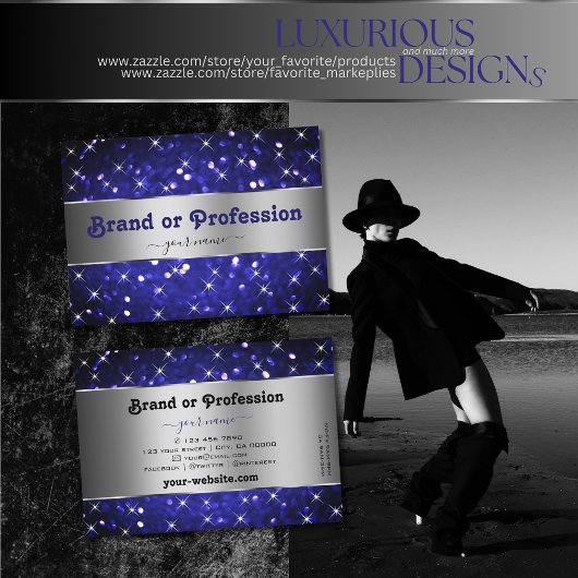 Carte De Visite Parties scintillant Bleue Argent Royal Étoiles Élé