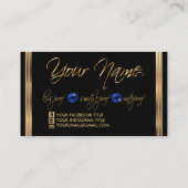 Carte De Visite Parties scintillant bleue et or (Dos)